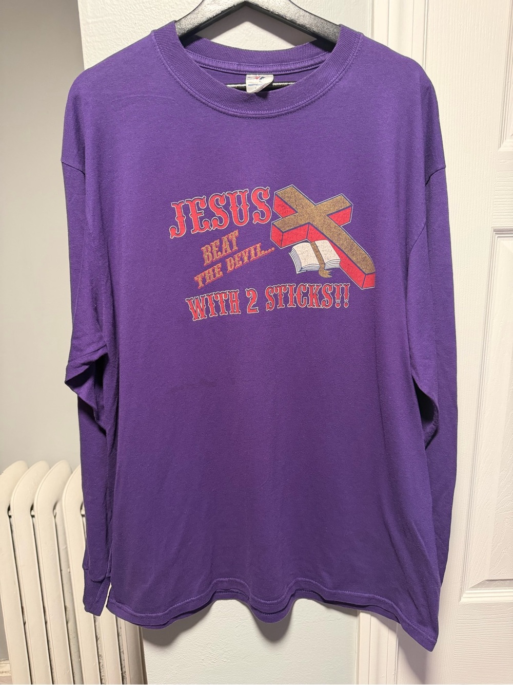 Vintage 90’s Jesus Long Sleeves T Shirt “Jesus Beat The Devil” Size Mens XL